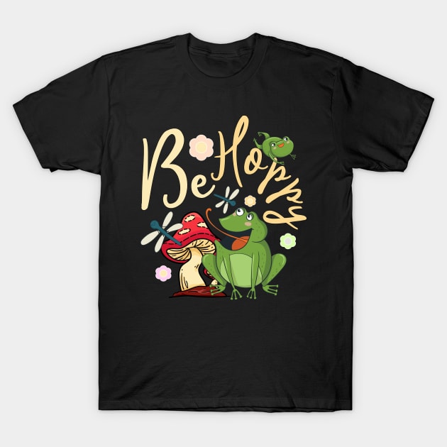 Be Hoppy Cute Frog Pun Cottagecore Aesthetic Frog T-Shirt by alcoshirts